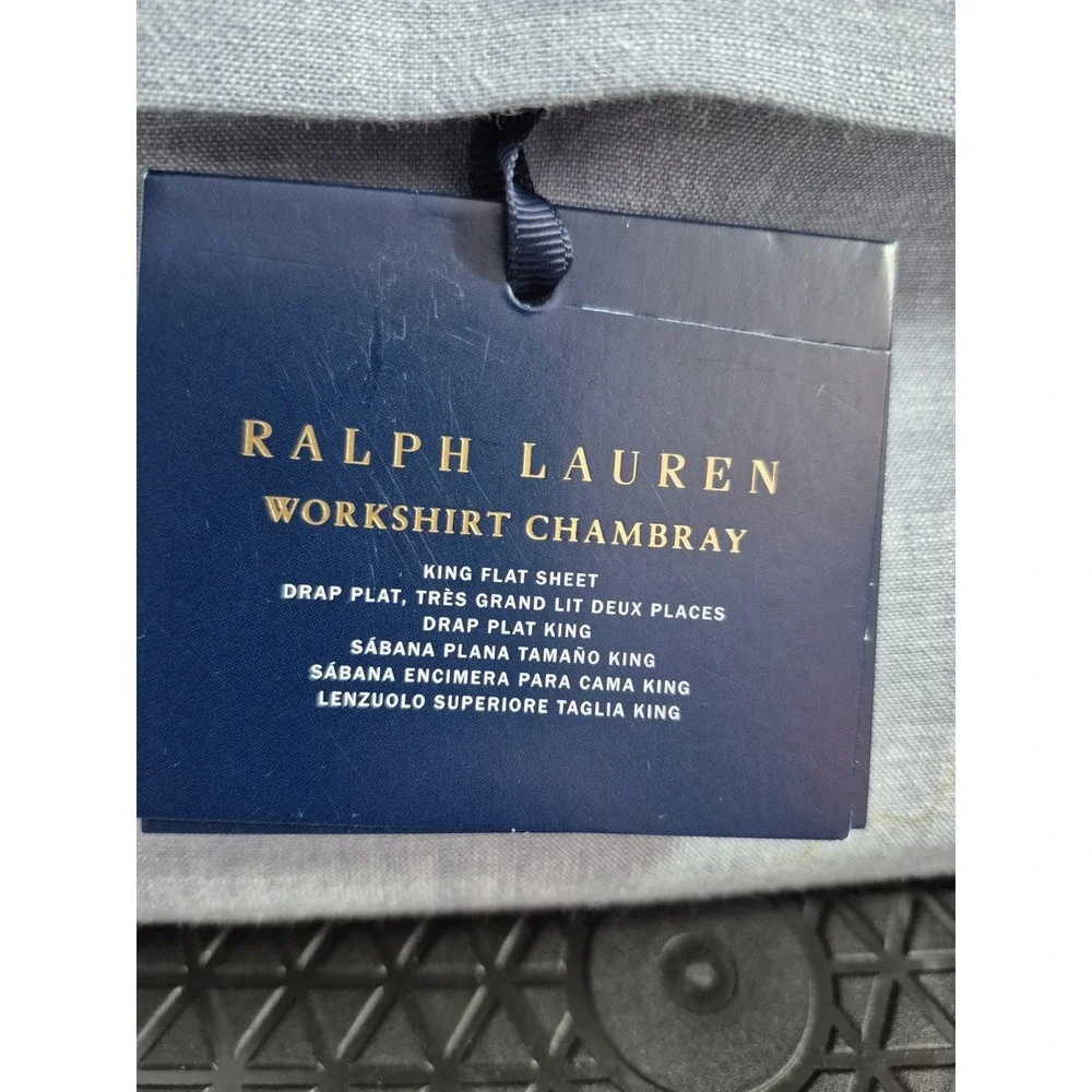 Ralph Lauren Workshirt Chambray King Flat Sheet Blue Luxury Bedding 114x108 NEW